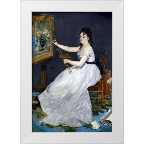 Portrait of Eva Gonzales in Manets studio White Modern Wood Framed Art Print by Manet, Edouard