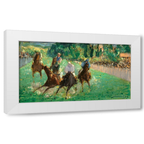 At the Races White Modern Wood Framed Art Print by Manet, Edouard