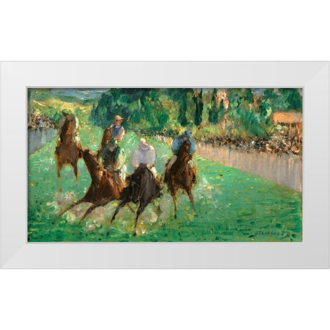 At the Races White Modern Wood Framed Art Print by Manet, Edouard
