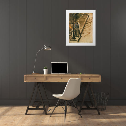 Rue Mossnier with Knife Grinder White Modern Wood Framed Art Print by Manet, Edouard