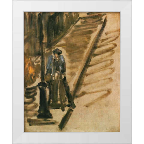 Rue Mossnier with Knife Grinder White Modern Wood Framed Art Print by Manet, Edouard