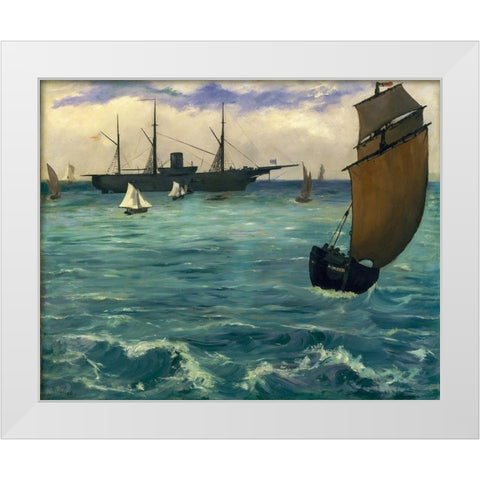 TheÂ KearsargeÂ at Boulogne White Modern Wood Framed Art Print by Manet, Edouard
