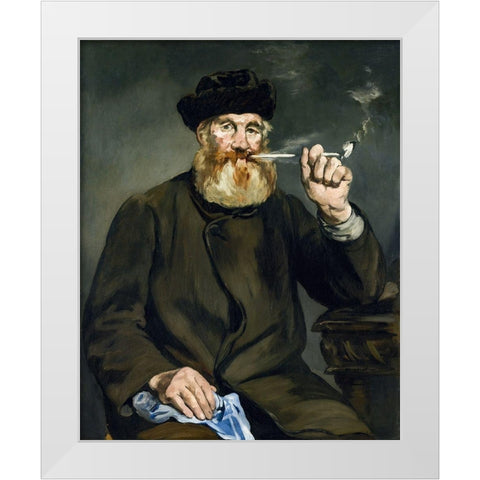 The Smoker White Modern Wood Framed Art Print by Manet, Edouard