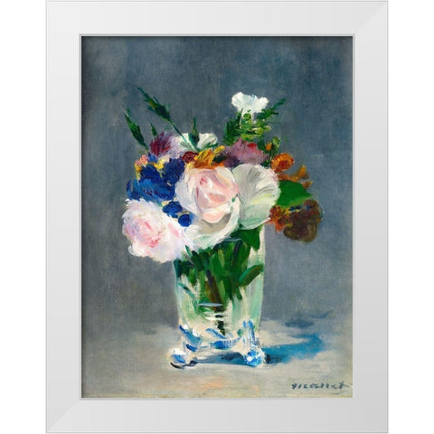 Flowers in a Crystal Vase White Modern Wood Framed Art Print by Manet, Edouard