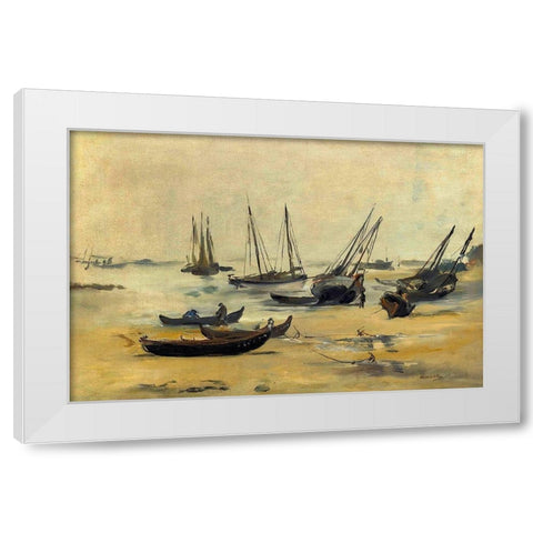 The beach at low tide White Modern Wood Framed Art Print by Manet, Edouard