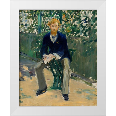 George Moore in the Artists Garden White Modern Wood Framed Art Print by Manet, Edouard