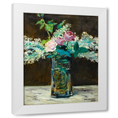 Vase of White Lilacs and Roses White Modern Wood Framed Art Print by Manet, Edouard