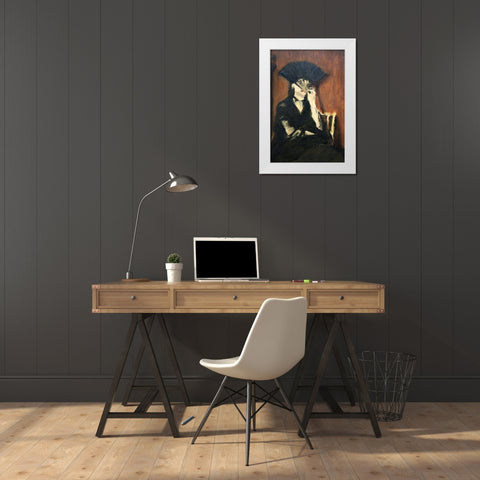 Berthe Morisot With a Fan White Modern Wood Framed Art Print by Manet, Edouard