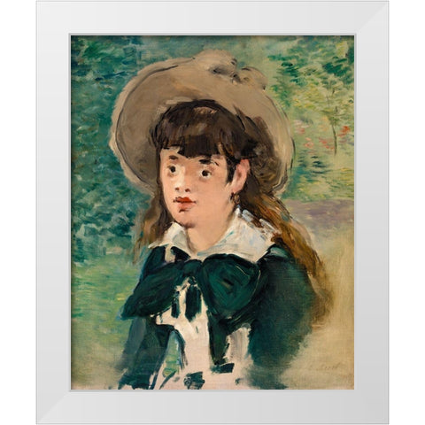 Young Girl on a Bench White Modern Wood Framed Art Print by Manet, Edouard