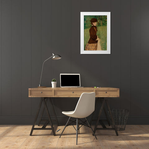 Young Woman in a Garden White Modern Wood Framed Art Print by Manet, Edouard
