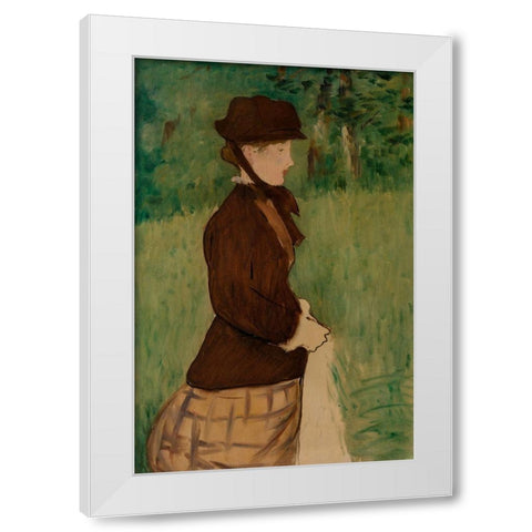 Young Woman in a Garden White Modern Wood Framed Art Print by Manet, Edouard