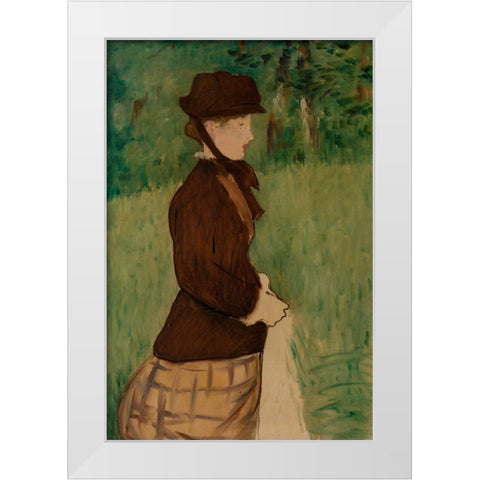 Young Woman in a Garden White Modern Wood Framed Art Print by Manet, Edouard