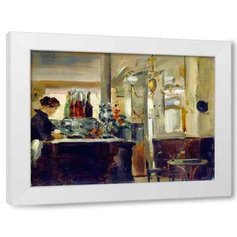 Bon Bock Cafe White Modern Wood Framed Art Print by Manet, Edouard style of