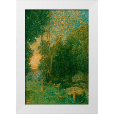 Pan and the Wolf White Modern Wood Framed Art Print by Weir, J Alden