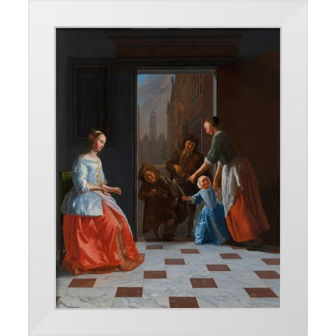 Street Musicians at the Door White Modern Wood Framed Art Print by Octhtervelt, Jacob