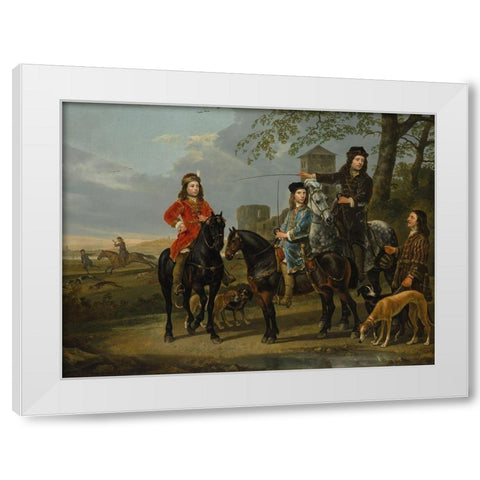 Equestrian Portrait of Cornelis and Michiel Pompe van Meerdervoort White Modern Wood Framed Art Print by Cuyp, Aelbert