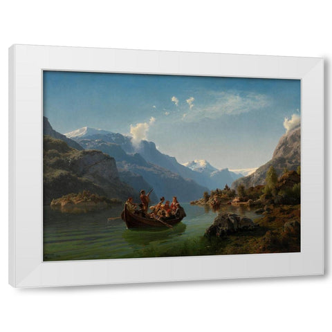 Bridal Procession on the Hardangerfjord White Modern Wood Framed Art Print by Tidemand, Adolph