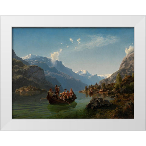 Bridal Procession on the Hardangerfjord White Modern Wood Framed Art Print by Tidemand, Adolph