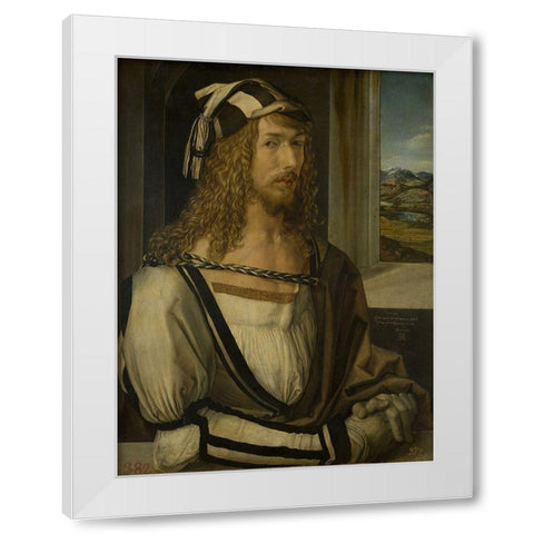 Self-portrait White Modern Wood Framed Art Print by Durer, Albrecht