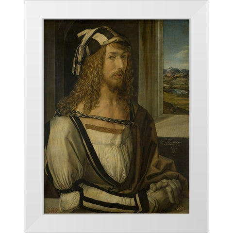 Self-portrait White Modern Wood Framed Art Print by Durer, Albrecht