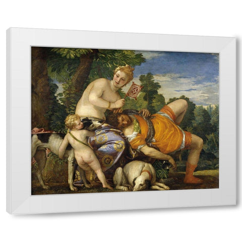 Venus and Adonis White Modern Wood Framed Art Print by Veronese, Paolo