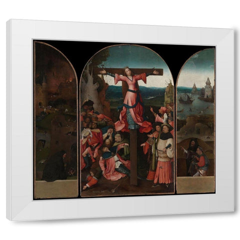 Triptych of the crucified Martyr White Modern Wood Framed Art Print by Bosch, Hieronymus