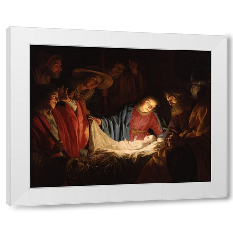 Adoration of the Shepherds White Modern Wood Framed Art Print by van Honthorst, Gerard