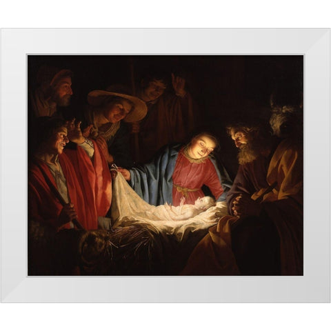 Adoration of the Shepherds White Modern Wood Framed Art Print by van Honthorst, Gerard