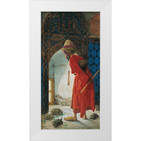 The Tortoise Trainer White Modern Wood Framed Art Print by Bey, Osman Hamdi
