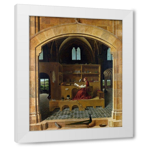 Saint Jerome in his Study White Modern Wood Framed Art Print by da Messina, Antonello