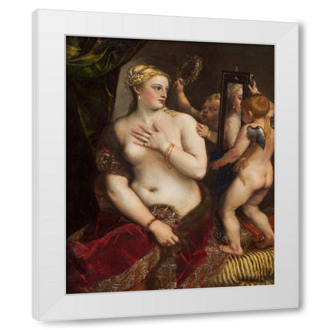 Venus with a Mirror White Modern Wood Framed Art Print by Titian