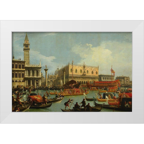 The Return of the Bucentaur to the Molo on Ascension Day White Modern Wood Framed Art Print by Canaletto