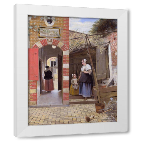 The Courtyard of a House in Delft White Modern Wood Framed Art Print by de Hooch, Pieter