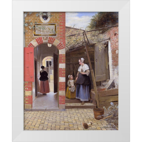 The Courtyard of a House in Delft White Modern Wood Framed Art Print by de Hooch, Pieter