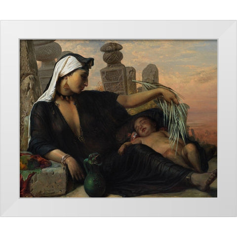 An Egyptian Fellah Woman with her BabyÂ  White Modern Wood Framed Art Print by Jerichau-Baumann, Elisabeth