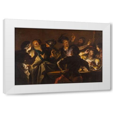 The Denial of St. Peter White Modern Wood Framed Art Print by Seghers, Gerard