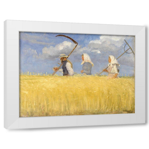 Harvesters White Modern Wood Framed Art Print by Ancher, Anna