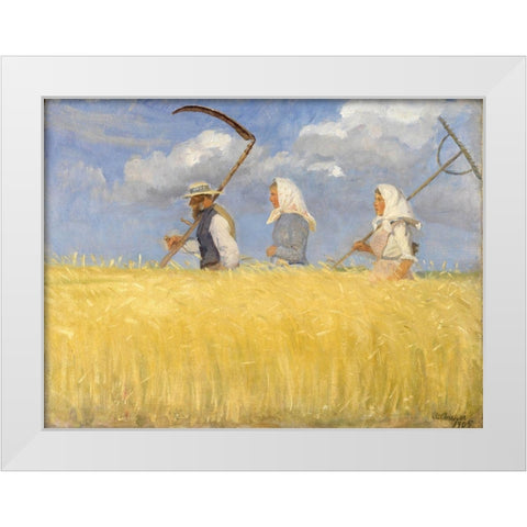 Harvesters White Modern Wood Framed Art Print by Ancher, Anna