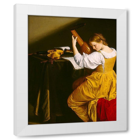 The Lute Player White Modern Wood Framed Art Print by Gentileschi, Orazio