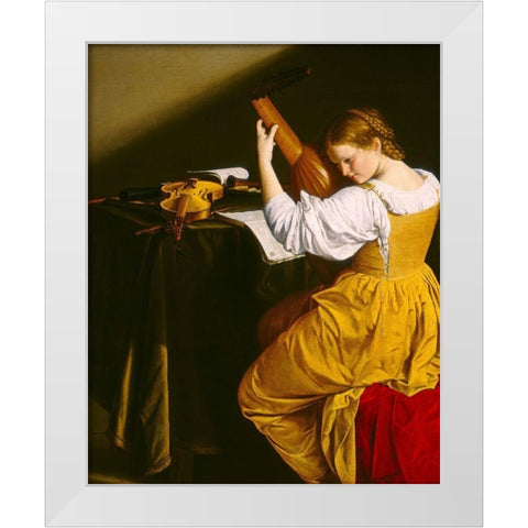 The Lute Player White Modern Wood Framed Art Print by Gentileschi, Orazio