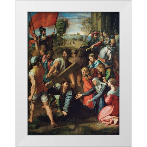 Christ Falling on the Way to Calvary White Modern Wood Framed Art Print by Raphael