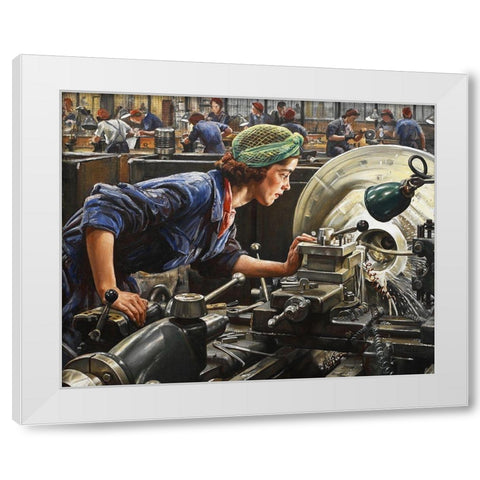 Ruby Loftus Screwing a Breech-ring White Modern Wood Framed Art Print by Knight, Laura