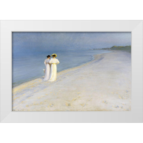 Summer evening on Skagens Beach White Modern Wood Framed Art Print by Kroyer, Peder Severin