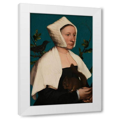 Portrait of a Lady with a Squirrel and a Starling White Modern Wood Framed Art Print by Holbein, Hans
