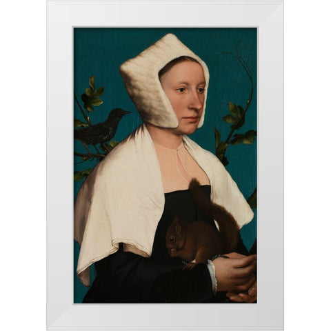 Portrait of a Lady with a Squirrel and a Starling White Modern Wood Framed Art Print by Holbein, Hans