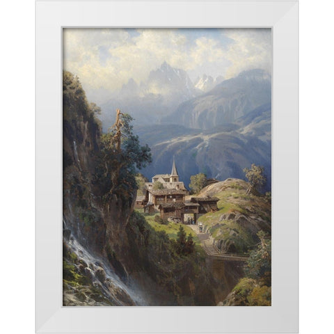 Village in the Bernese Alps White Modern Wood Framed Art Print by Mosengel, Adolf