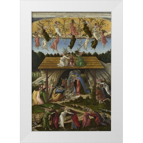 Mystic Nativity White Modern Wood Framed Art Print by Botticelli, Sandro