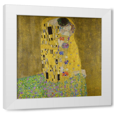 The Kiss White Modern Wood Framed Art Print by Klimt, Gustav