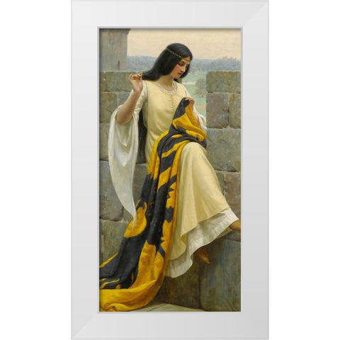 Stitching the Standard White Modern Wood Framed Art Print by Leighton, Edmund
