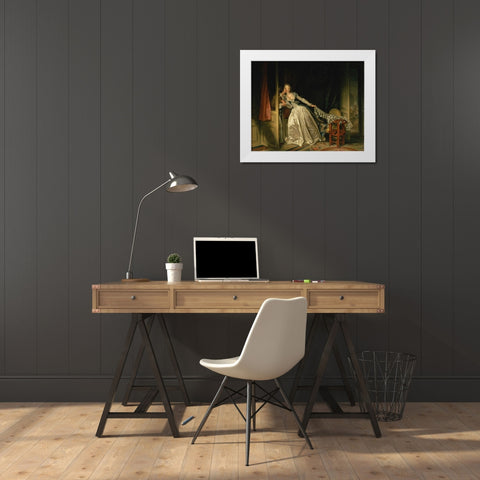 The Stolen Kiss White Modern Wood Framed Art Print by Fragonard, Jean-Honore